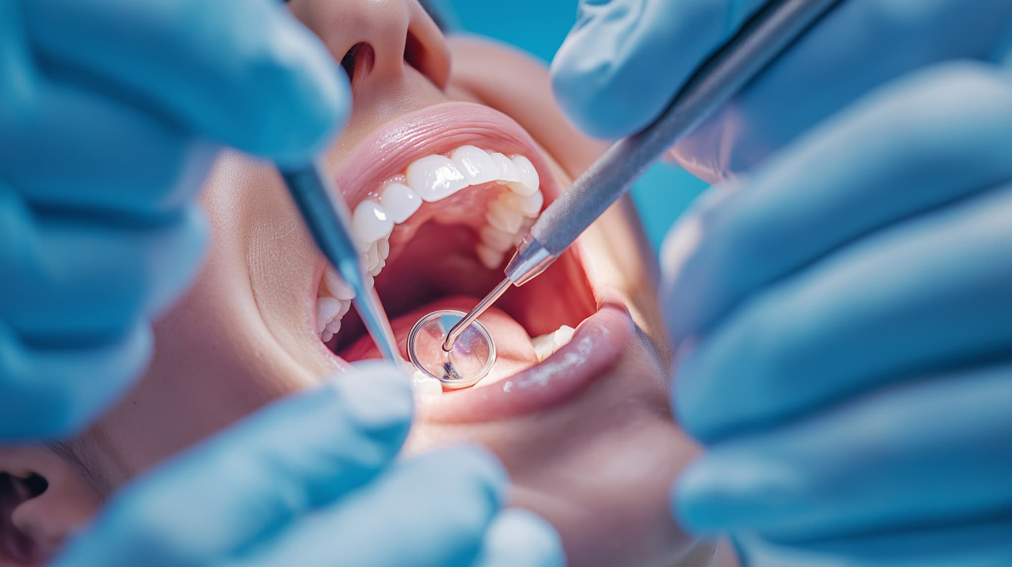 矯正治療中に虫歯ができ治療をする様子