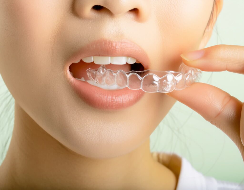 インビザラインのアライナーを装着する様子