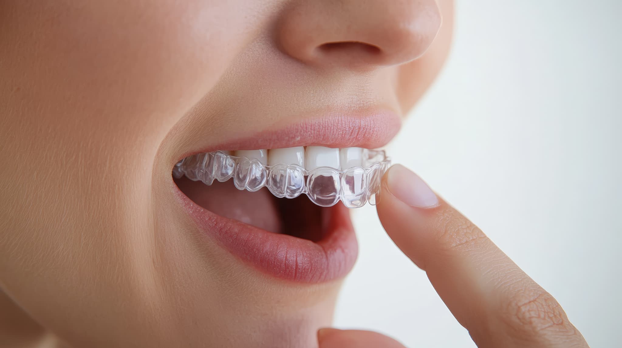 正中の治療のためにインビザラインを装着する様子