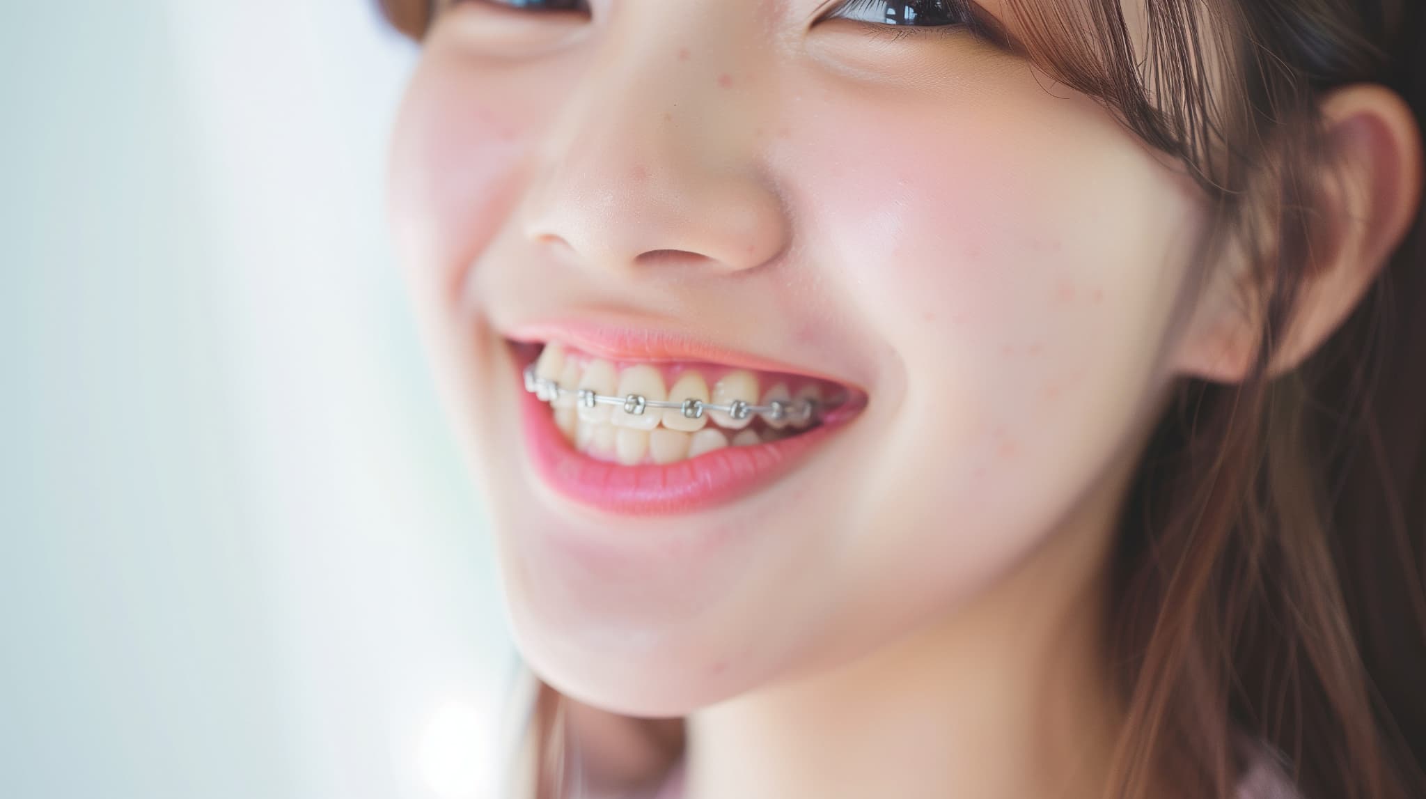 ワイヤー矯正中の女性