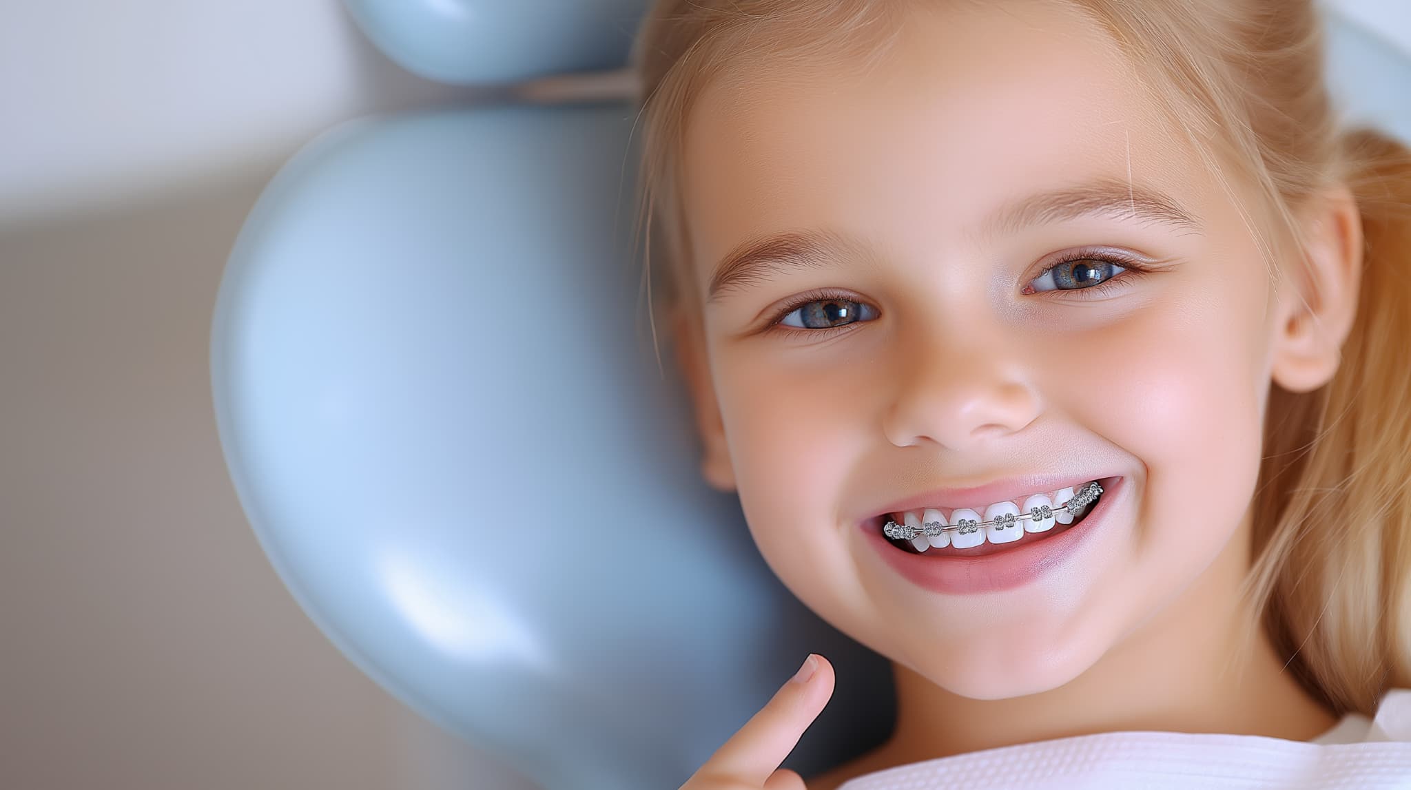 ワイヤー矯正で歯並びを治療する女の子